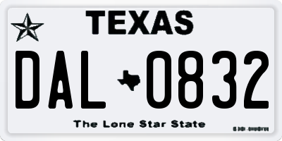 TX license plate DAL0832