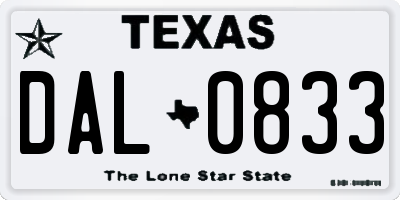 TX license plate DAL0833