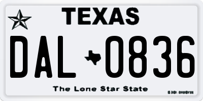 TX license plate DAL0836