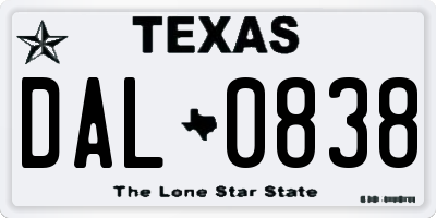 TX license plate DAL0838
