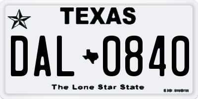 TX license plate DAL0840
