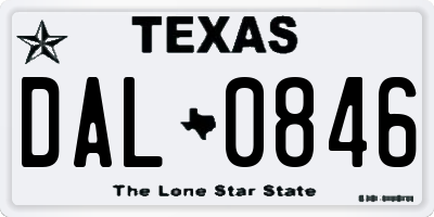 TX license plate DAL0846