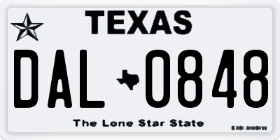 TX license plate DAL0848