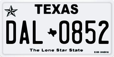 TX license plate DAL0852