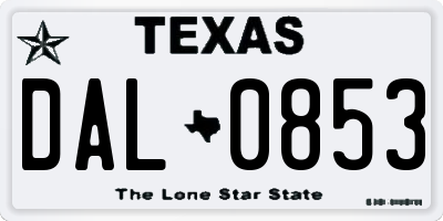 TX license plate DAL0853