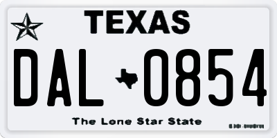 TX license plate DAL0854