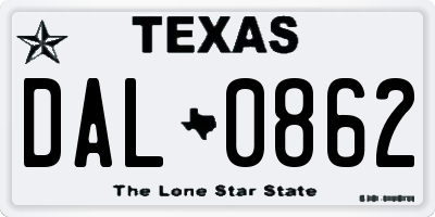 TX license plate DAL0862