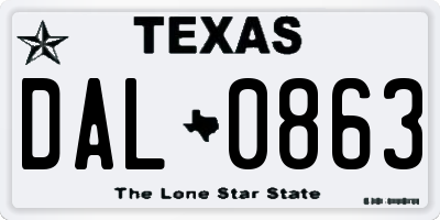 TX license plate DAL0863
