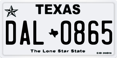 TX license plate DAL0865