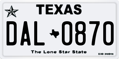 TX license plate DAL0870
