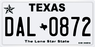 TX license plate DAL0872
