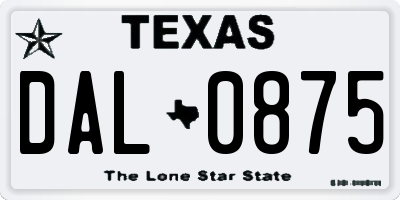 TX license plate DAL0875