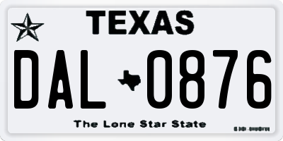 TX license plate DAL0876