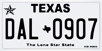 TX license plate DAL0907