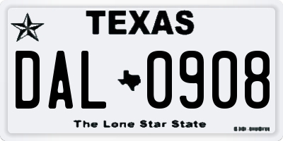 TX license plate DAL0908