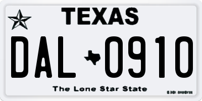 TX license plate DAL0910