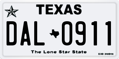 TX license plate DAL0911