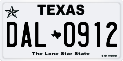 TX license plate DAL0912