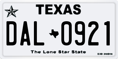 TX license plate DAL0921
