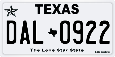 TX license plate DAL0922