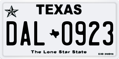 TX license plate DAL0923