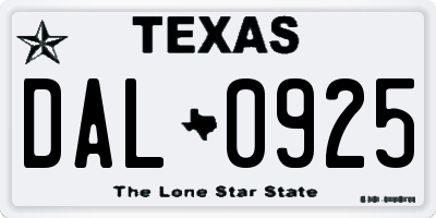 TX license plate DAL0925