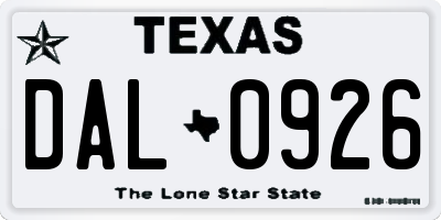 TX license plate DAL0926