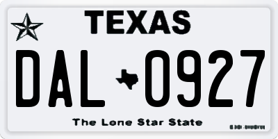 TX license plate DAL0927
