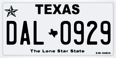 TX license plate DAL0929