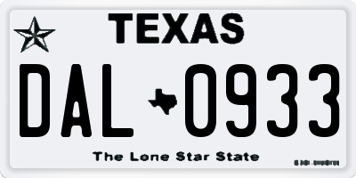 TX license plate DAL0933