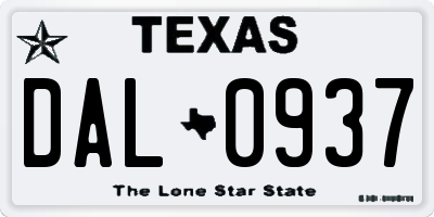 TX license plate DAL0937