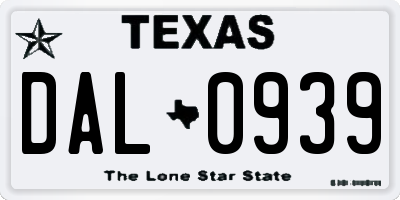 TX license plate DAL0939