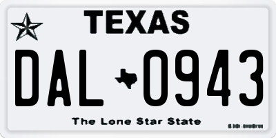 TX license plate DAL0943