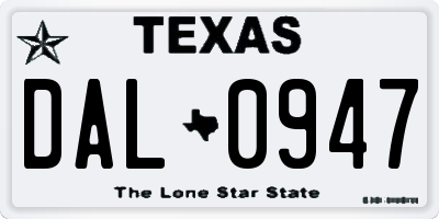 TX license plate DAL0947
