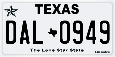 TX license plate DAL0949