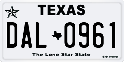 TX license plate DAL0961