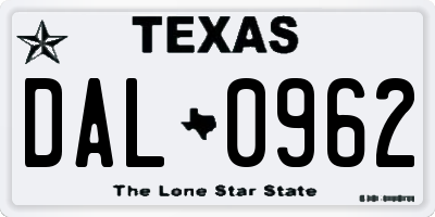 TX license plate DAL0962