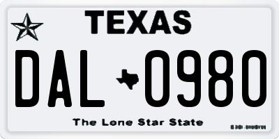 TX license plate DAL0980