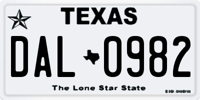 TX license plate DAL0982