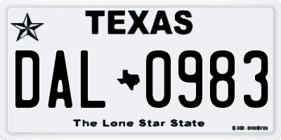 TX license plate DAL0983