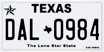 TX license plate DAL0984