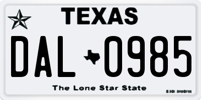 TX license plate DAL0985