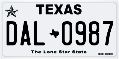 TX license plate DAL0987