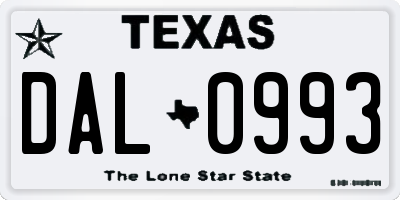 TX license plate DAL0993