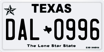 TX license plate DAL0996