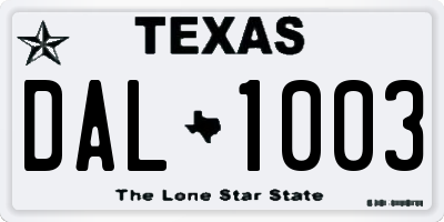 TX license plate DAL1003