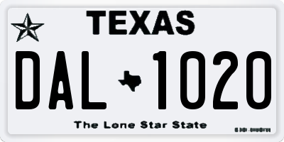 TX license plate DAL1020