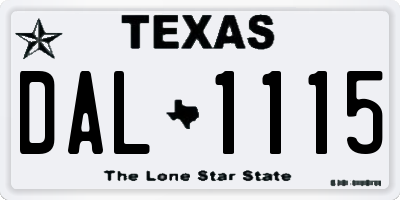TX license plate DAL1115