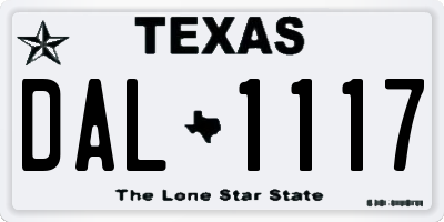 TX license plate DAL1117