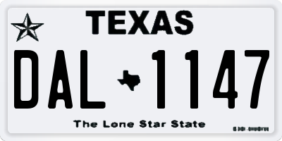TX license plate DAL1147